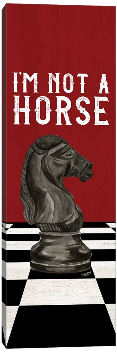Rather Be Playing Chess Black On Red Panel IV-Not A Horse Canvas Art Print - Cards & Board Games