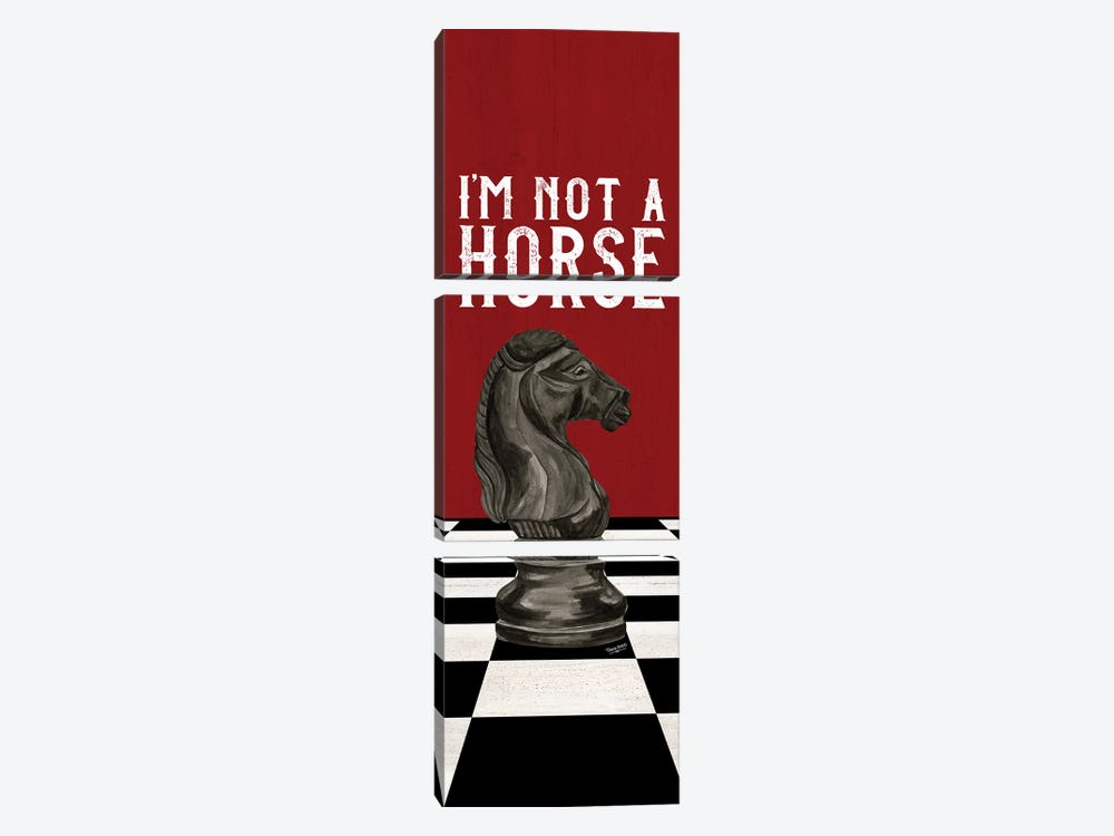 Rather Be Playing Chess Black On Red Panel IV-Not A Horse by Tara Reed 3-piece Canvas Art