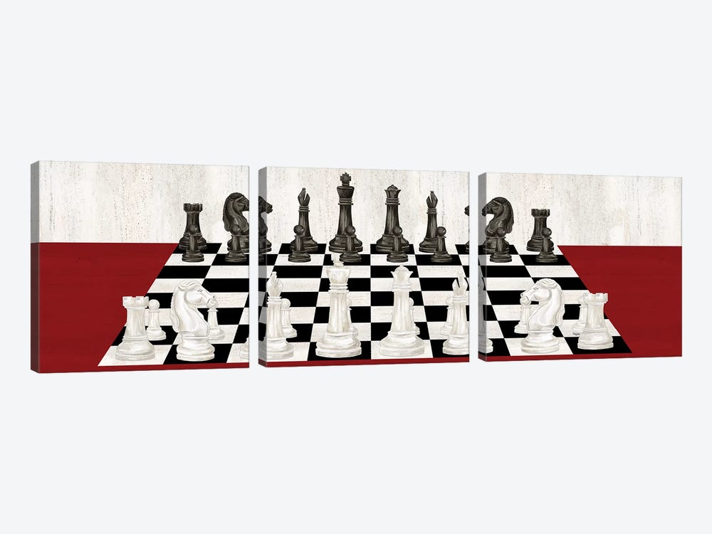 Rather Be Playing Chess Board Panel Red by Tara Reed 3-piece Canvas Wall Art