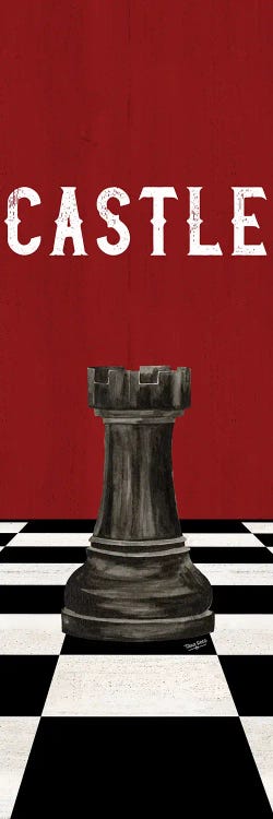 Rather Be Playing Chess Pieces Black On Red Panel II-Castle