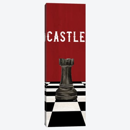 Rather Be Playing Chess Pieces Black On Red Panel II-Castle Canvas Print #TRE571} by Tara Reed Canvas Art
