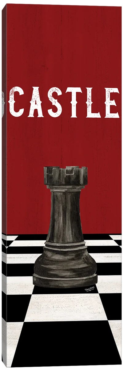 Rather Be Playing Chess Pieces Black On Red Panel II-Castle Canvas Art Print - Tara Reed