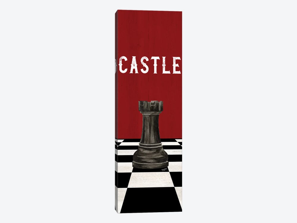 Rather Be Playing Chess Pieces Black On Red Panel II-Castle by Tara Reed 1-piece Canvas Wall Art