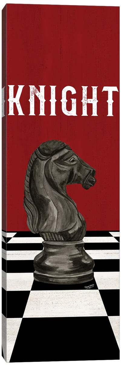 Rather Be Playing Chess Pieces Black On Red Panel III-Knight Canvas Art Print - Cards & Board Games