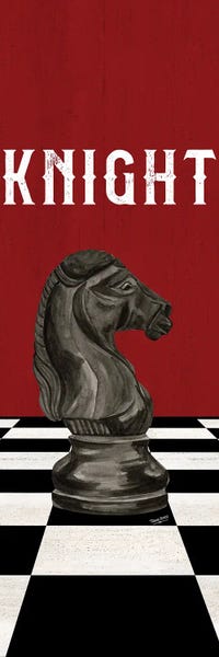Tara Reed: Rather Be Playing Chess Pieces Black On Red Panel III-Knight by Tara Reed