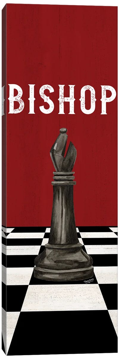 Rather Be Playing Chess Pieces Black On Red Panel IV-Bishop Canvas Art Print - Cards & Board Games