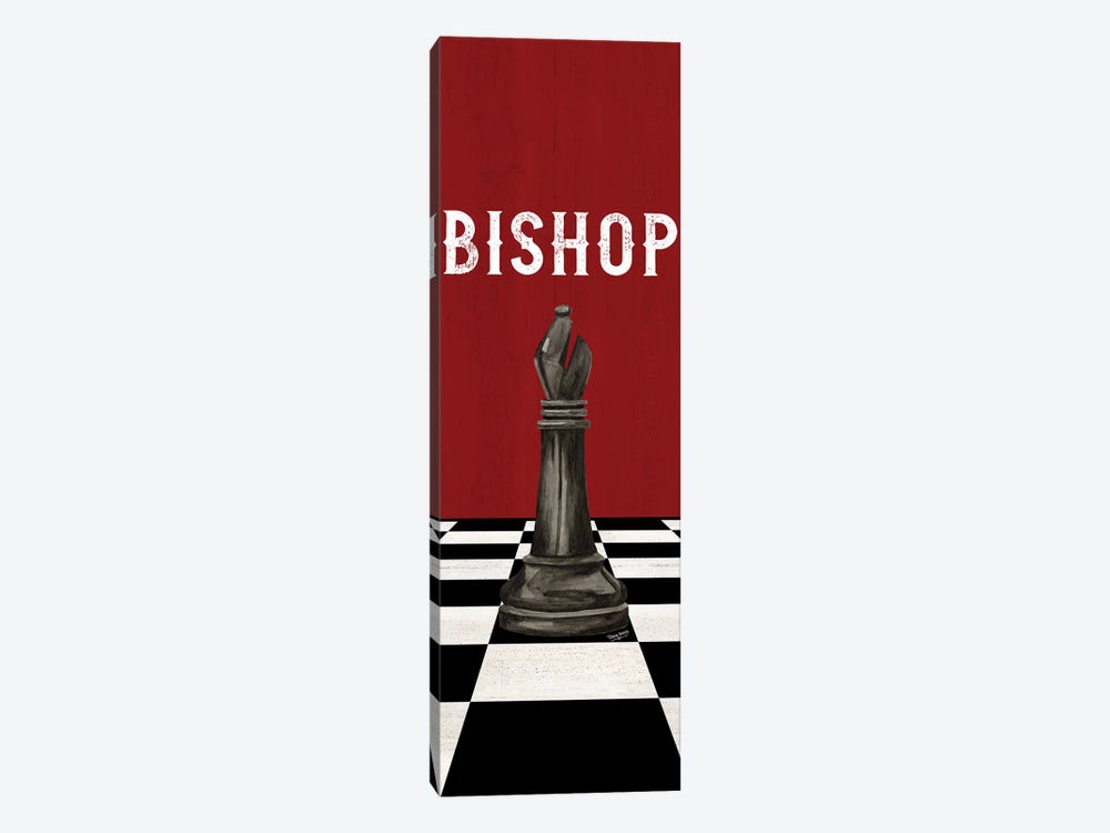 Rather Be Playing Chess Pieces Black On Red Panel IV-Bishop by Tara Reed 1-piece Art Print
