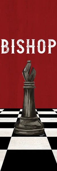 Cards & Board Games: Rather Be Playing Chess Pieces Black On Red Panel IV-Bishop by Tara Reed