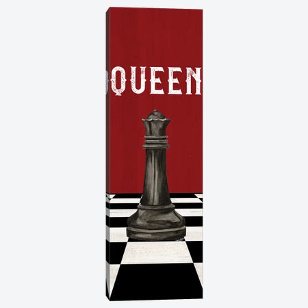 Rather Be Playing Chess Pieces Black On Red Panel VI-Queen Canvas Print #TRE575} by Tara Reed Canvas Print