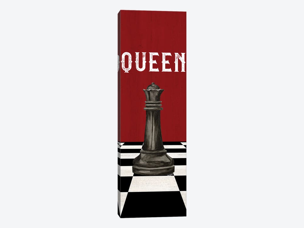 Rather Be Playing Chess Pieces Black On Red Panel VI-Queen by Tara Reed 1-piece Canvas Wall Art