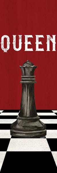 Cards & Board Games: Rather Be Playing Chess Pieces Black On Red Panel VI-Queen by Tara Reed