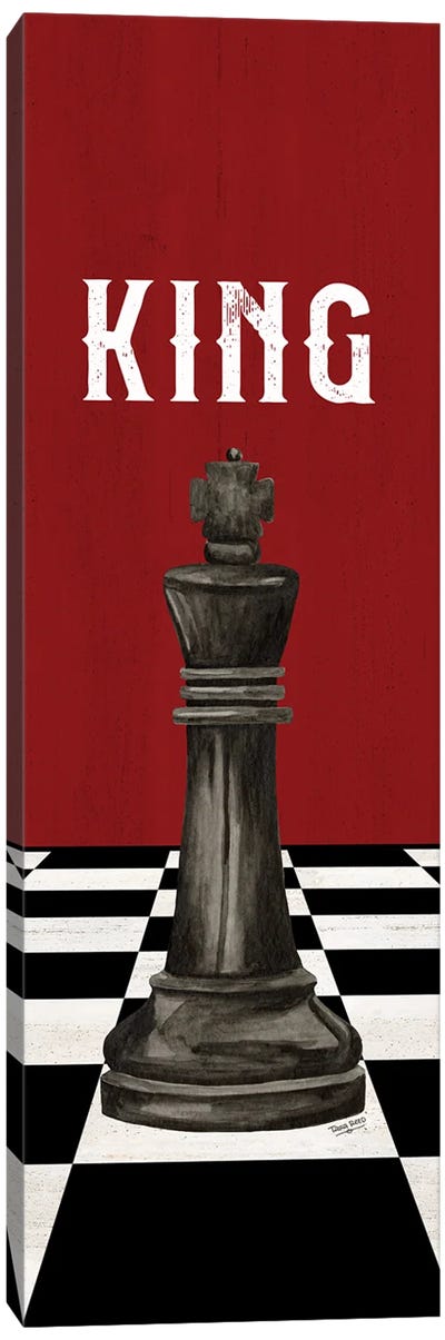 Rather Be Playing Chess Pieces Black On Red Panel V-King Canvas Art Print - Tara Reed