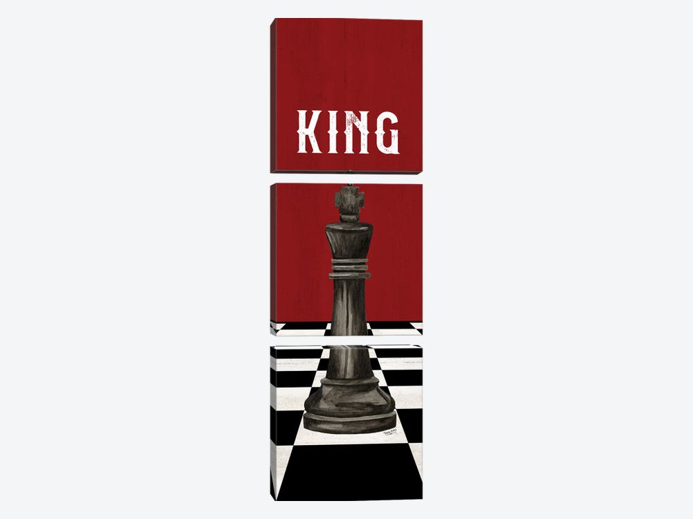 Rather Be Playing Chess Pieces Black On Red Panel V-King by Tara Reed 3-piece Canvas Print