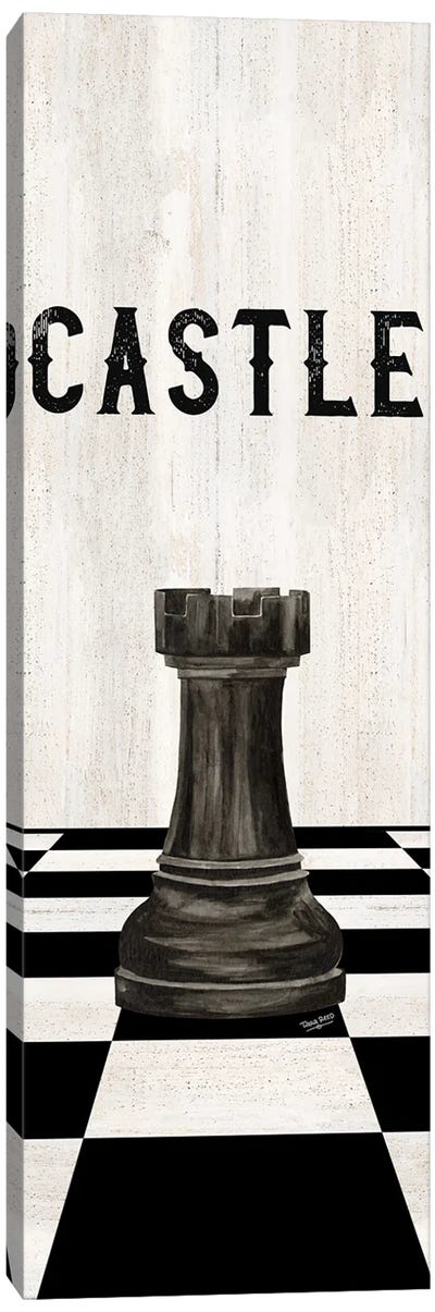 Rather Be Playing Chess Pieces Black Panel II-Castle Canvas Art Print - Cards & Board Games