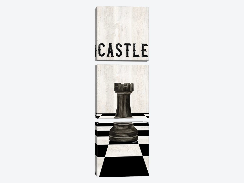Rather Be Playing Chess Pieces Black Panel II-Castle by Tara Reed 3-piece Canvas Artwork