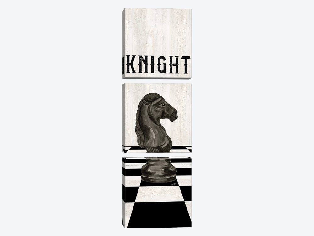 Rather Be Playing Chess Pieces Black Panel III-Knight by Tara Reed 3-piece Canvas Art Print