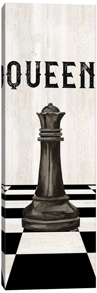 Rather Be Playing Chess Pieces Black Panel VI-Queen Canvas Art Print - Cards & Board Games