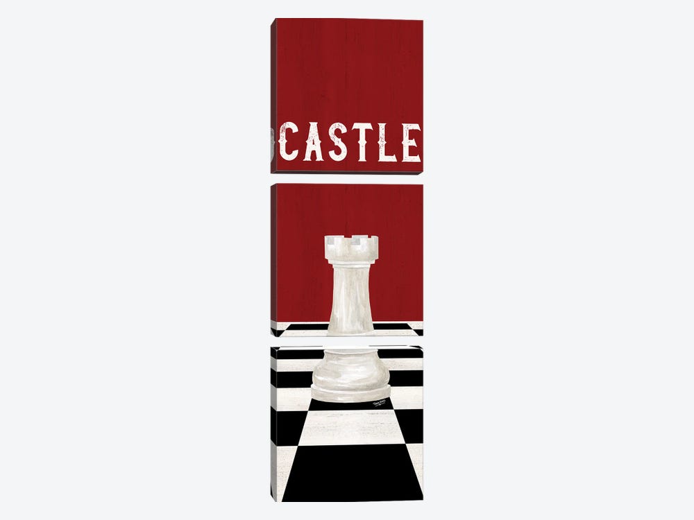 Rather Be Playing Chess Pieces Red Panel II-Castle by Tara Reed 3-piece Canvas Print