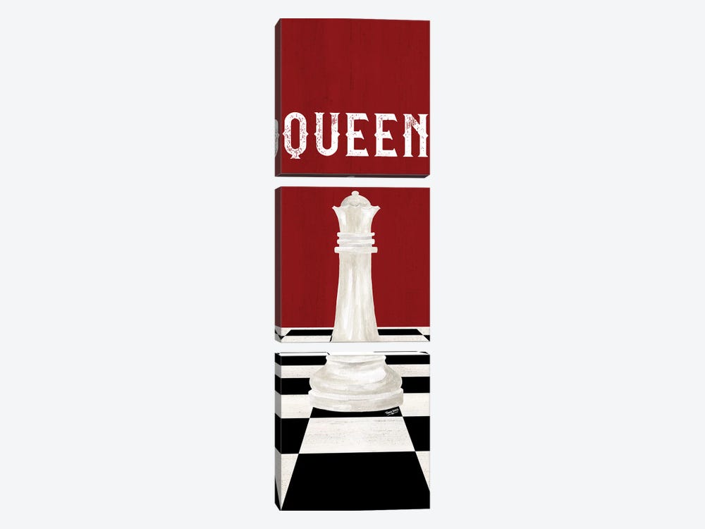 Rather Be Playing Chess Pieces Red Panel VI-Queen by Tara Reed 3-piece Canvas Print