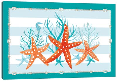 Coral Aqua II On Teal Canvas Art Print - Stripe Patterns