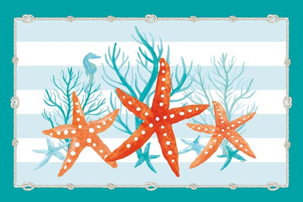 Stripes: Coral Aqua II On Teal by Tara Reed