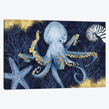 Deep Blue Sea I On Blue Gold Canvas Print #TRE616} by Tara Reed Canvas Wall Art