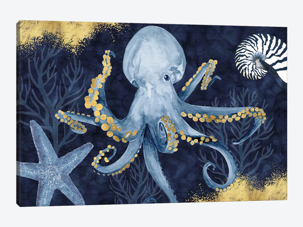 Deep Blue Sea I On Blue Gold by Tara Reed 1-piece Canvas Print