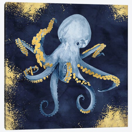Deep Blue Sea VI Navy Gold Canvas Print #TRE618} by Tara Reed Canvas Print