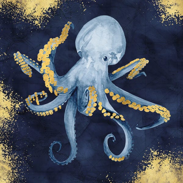 Octopi: Deep Blue Sea VI Navy Gold by Tara Reed