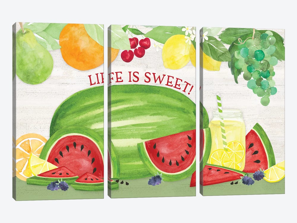 Life Is Sweet Sentiment Landscape I Life by Tara Reed 3-piece Canvas Wall Art