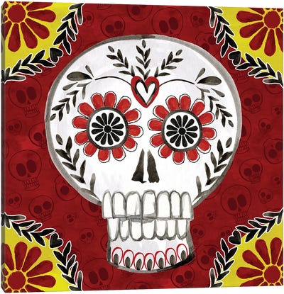 Day of the Dead Skull IV Canvas Art Print - Día de los Muertos Art