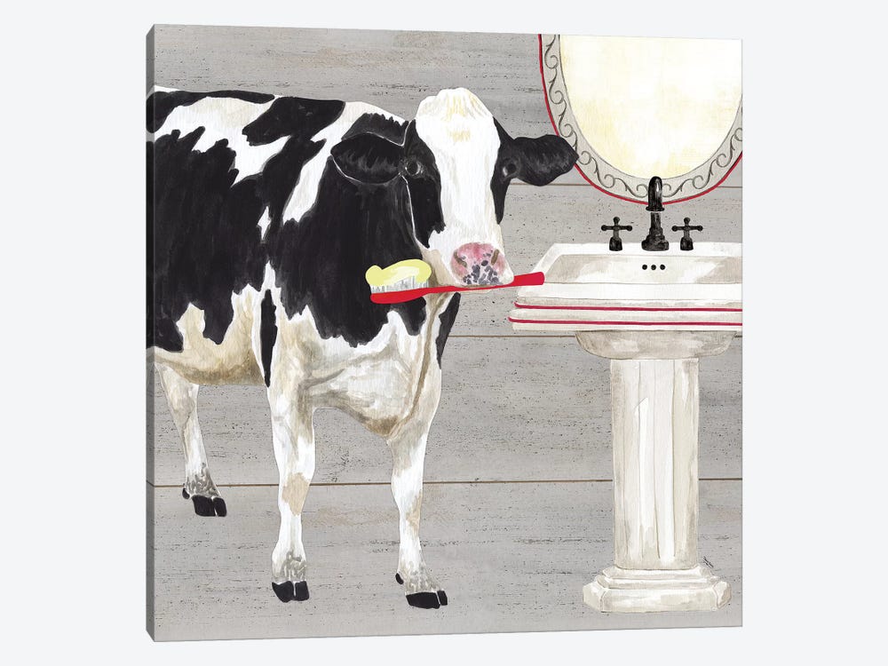 Bath Time For Cows Sink by Tara Reed 1-piece Canvas Artwork