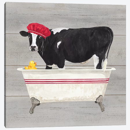 Bath Time For Cows Tub Canvas Print #TRE7} by Tara Reed Canvas Art Print