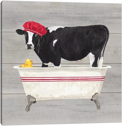 Bath Time For Cows Tub Canvas Art Print - Farm Animal Art