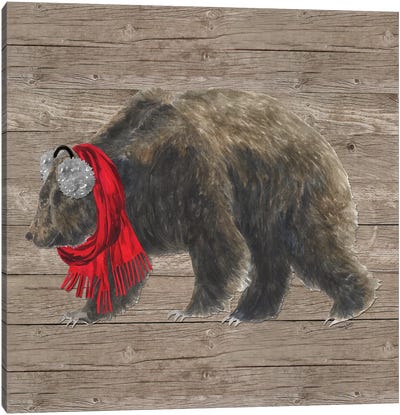 Warm In The Wilderness Bear Canvas Art Print - Rustic Winter