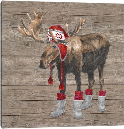 Warm In The Wilderness Moose Canvas Art Print - Holiday Décor