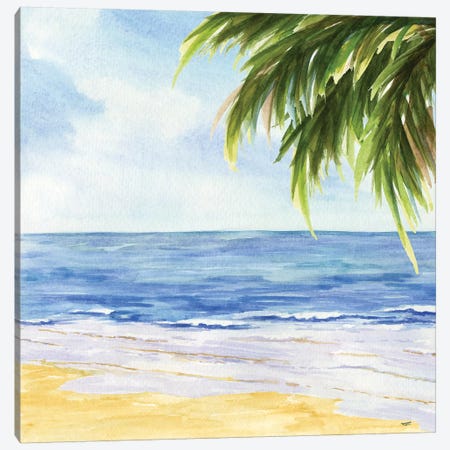 Beach & Palm Fronds I Canvas Print #TRE8} by Tara Reed Canvas Art