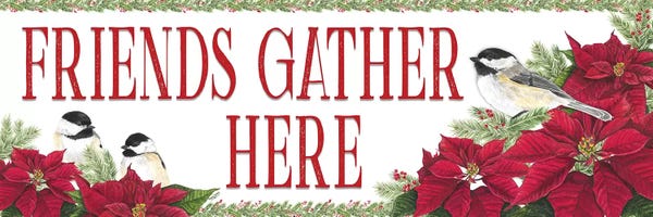 Poinsettias: Chickadee Christmas Red - Friends Gather I by Tara Reed