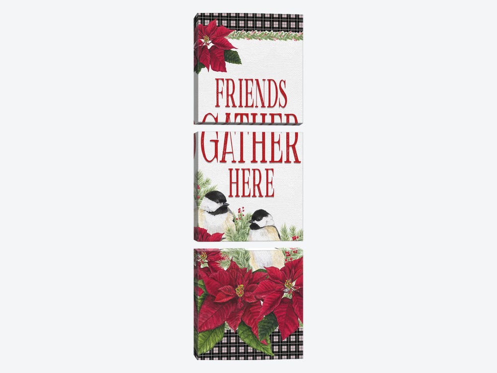 Chickadee Christmas Red - Friends Gather II by Tara Reed 3-piece Canvas Artwork