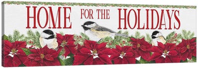 Chickadee Christmas Red - Home for the Holidays I Canvas Art Print - Poinsettia Art