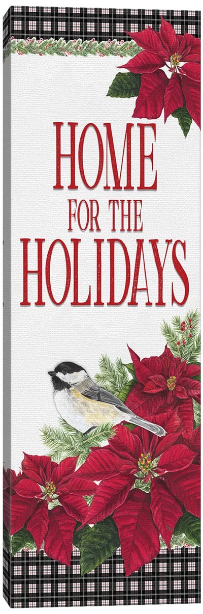 Chickadee Christmas Red - Home for the Holidays  II Canvas Art Print - Poinsettia Art