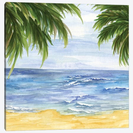 Beach & Palm Fronds II Canvas Print #TRE9} by Tara Reed Canvas Art