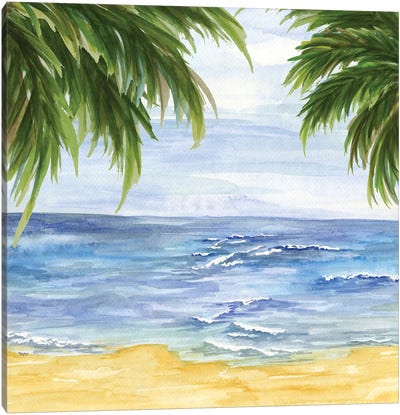 Beach & Palm Fronds II Canvas Art Print - Tara Reed