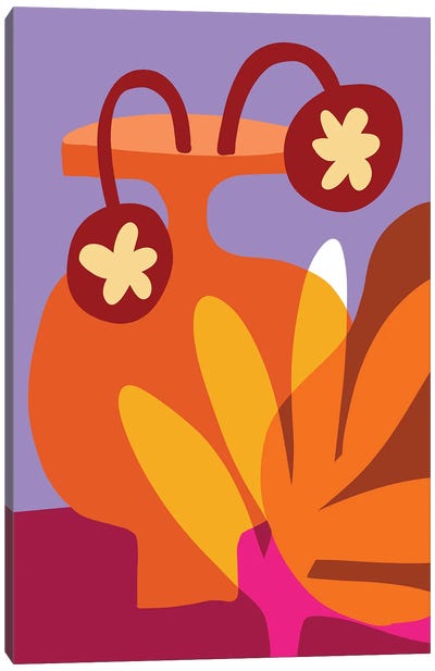 Dandelions On Orange Pot Canvas Art Print - Red Abstract Art