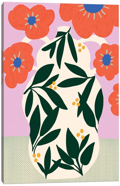 Poppy Pot Canvas Art Print - Botanical Still Life