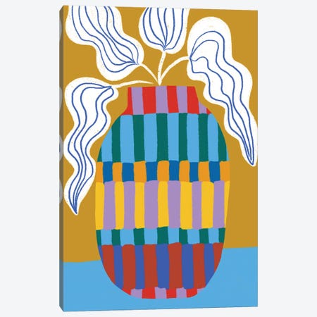 Stripe Vase Round Canvas Print #TRG34} by Teresa Rego Canvas Art
