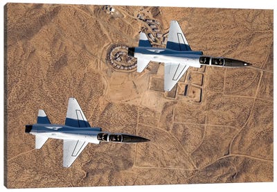 Two T-38A Mission Support Aircraft Fly In Tight Formation Canvas Art Print - Military Aircraft Art