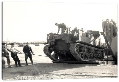 US Army M7 Howitzer Motor Carrier Being Unloaded In Algiers Canvas Art Print - Military Vehicles