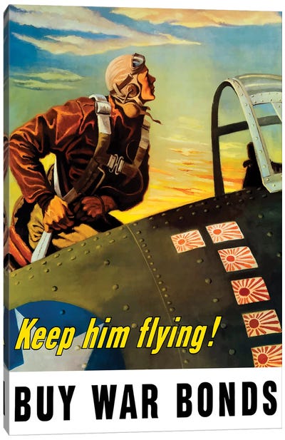 Vintage WWII Poster Of A Fighter Pilot Climbing Into His Airplane Canvas Art Print - Stocktrek Images
