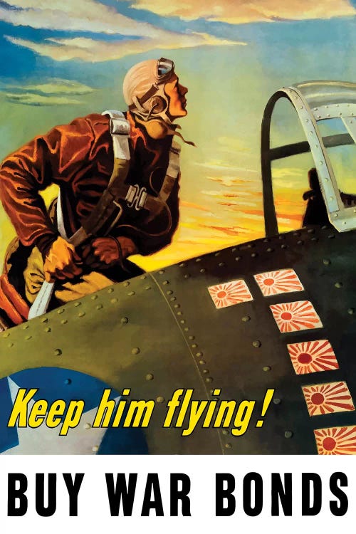 Vintage WWII Poster Of A Fighter Pilot Climbing Into His Airplane